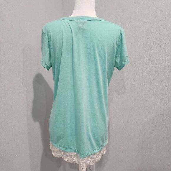 Rue 21 Womens Short Sleeve Top, Lace bottom & front pocket, Size XL, Teal - Picture 2 of 7